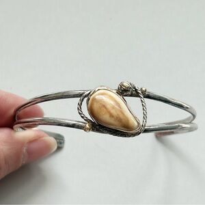 Vintage Custom Signed Elk Ivory 14 KT Sterling Silver Cuff Bracelet